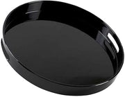10 Strawberry Street 13.5" Lacquer Round Serving Tray with handles, Black