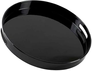 10 Strawberry Street 13.5" Lacquer Round Serving Tray with handles, Black