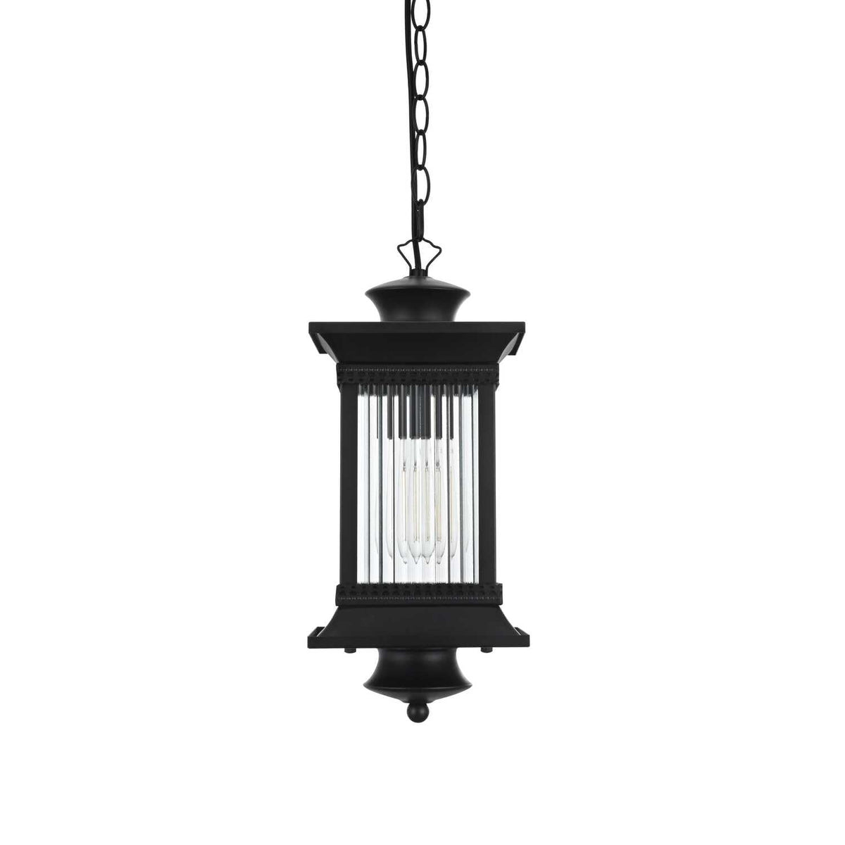 Collins One Light Outdoor Pendant Black by Lighting Design – Iron, Black, Model OD316H18BK