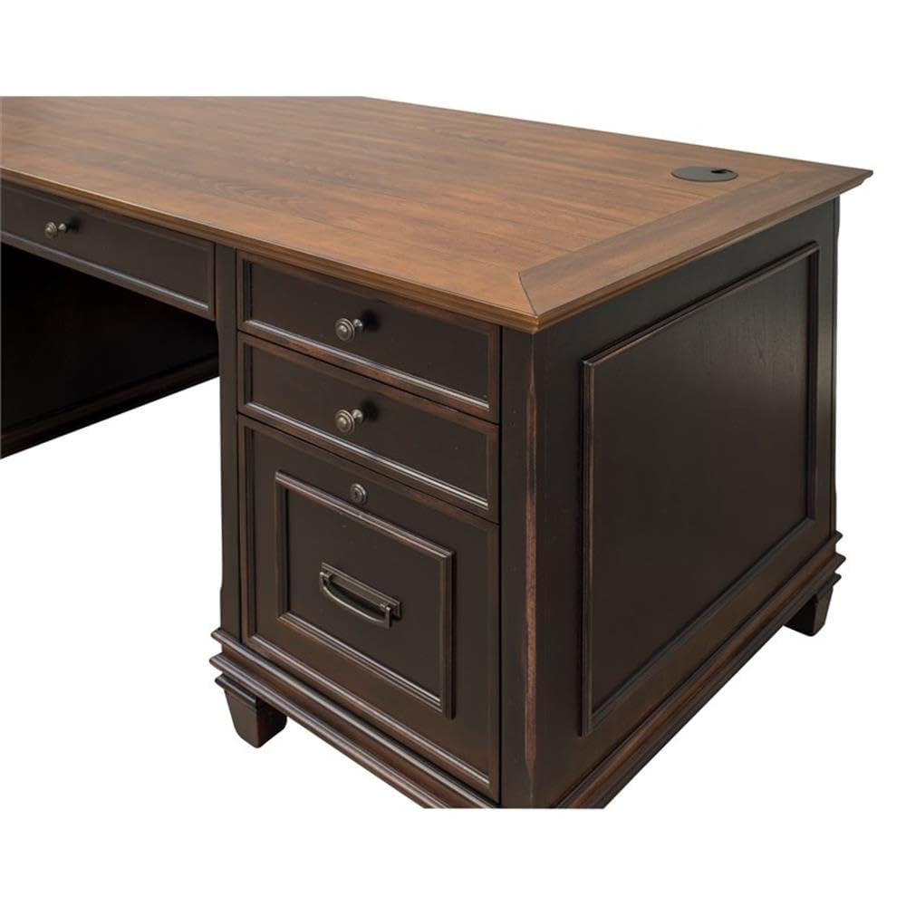 Hartford Double Pedestal Shaped Desk by Martin Furniture – Size Pillow410, Wood, Black-brown, Model IMHF680
