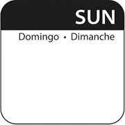 Sunday Label White/Black Dissolvable Day of The Week Labels Tri-Lingual - 1"L x 1"H 500 Per Roll