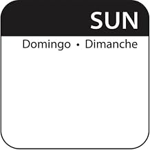 Sunday Label White/Black Dissolvable Day of The Week Labels Tri-Lingual - 1"L x 1"H 500 Per Roll