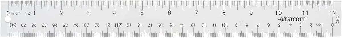 Westcott Acrylic Clear Ruler, Easy-to-Read Markings, Scratch-Resistant Design, Raised Beveled Edges, for Crafting, Office, Classroom, Back to School Supplies, 12-Inch