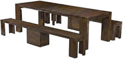 Furnifact Solid Wood Farmhouse Dining Furniture 3 Piece Set with Benches, Kitchen Table and Bench for Dining Room, Antique Walnut