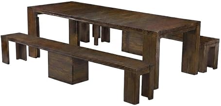 Furnifact Solid Wood Farmhouse Dining Furniture 3 Piece Set with Benches, Kitchen Table and Bench for Dining Room, Antique Walnut