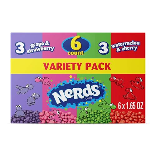 Nerds 1.65 Ounce (Pack of 6) / Dual Variety Grape & Strawberry, Watermelon & Cherry (6 Count) / Assorted Hard Candy