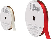 Berwick Offray 061534 3/8" Wide Single Face Satin Ribbon, Antique White Ivory and Red Bundle