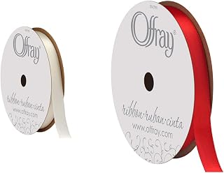 Berwick Offray 061534 3/8" Wide Single Face Satin Ribbon, Antique White Ivory and Red Bundle