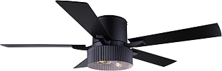 Canarm Ltd REXTON 52” Hugger Ceiling Fan, Matte Black, 5-Blade, Ribbed Drum Shade, Handheld Remote, 2-Light Vintage LED Bulbs Included, Modern Contemporary Design