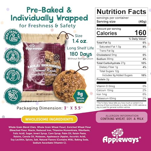 Appleways Oatmeal Raisin / 1.4 Ounce (Pack of 160) / 160 Breakfast Biscuits & Cookies