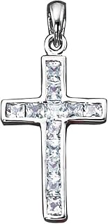 Sterling Silver Channel Set Cubic Zirconia Christian Cross Pendant