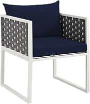 White Aluminum Dining Armchair with Cushioned Seat, Lightweight Metal Frame Outdoor Lounge Chair for Patio Garden Deck Seating