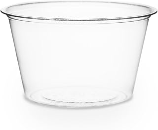 Vegware Compostable Clear PLA Plastic 3oz Containers, Case of 2000, Small Portion Condiment Sauce Containers, Renewable Plant-Based Sample Cups, Lid Available, Disposable