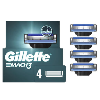 Mach3 Razor Refills for Men by Gillette – 4 Count (Pack of 1), Blue, Model 4338387493