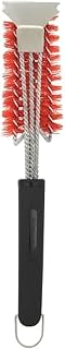 Farberware Triple Head BBQ Grill Brush with Angled Nylon Handle, 18 Inch - 360-Degree Spiral Bristles and Built-in Stainless Steel Scraper, Dishwasher Safe Grill Cleaning Brush