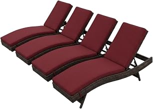 Brown Outdoor Patio Chaise Set of 4, Comfortable Cushions, Stylish Design, Durable Material, Outdoor Relaxation, Suitable for Entertaining