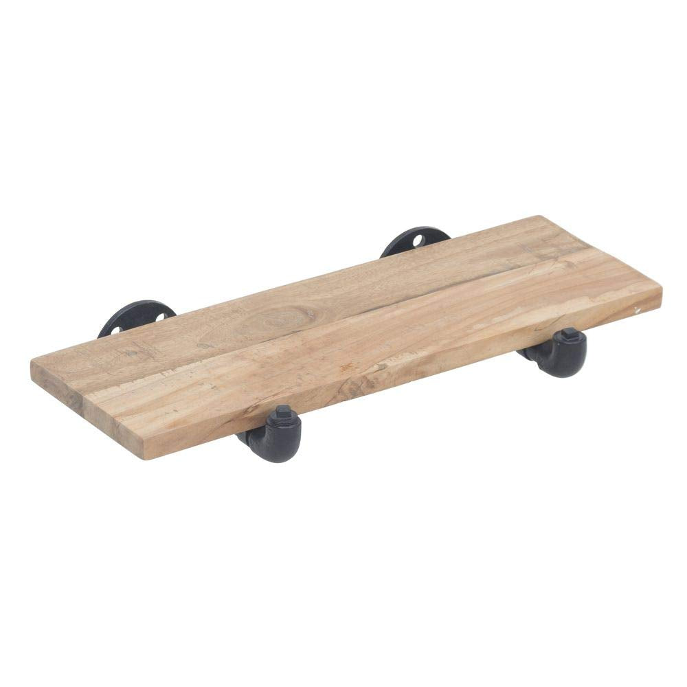 Reclaimed Wood Wall Shelf with Pipe Fitting - 24" L x 8" W x 1" H by HUBERT – Wood, Brown, Model 29607
