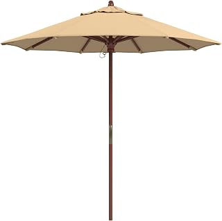 California Umbrella 7.5' Rd. Wooden Market Umbrella, Push Open Pin Stop