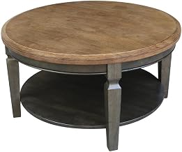 Furnifact Hickory/Washed Coal Round Coffee Table Hardwood Construction Durable Finish Easy Care Surface Stylish Accent for Living Room and Lounge Spaces