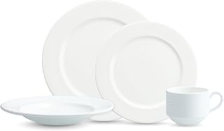 Fortessa Saterna Bone China 16 Piece Dinnerware Set, Service for 4, White