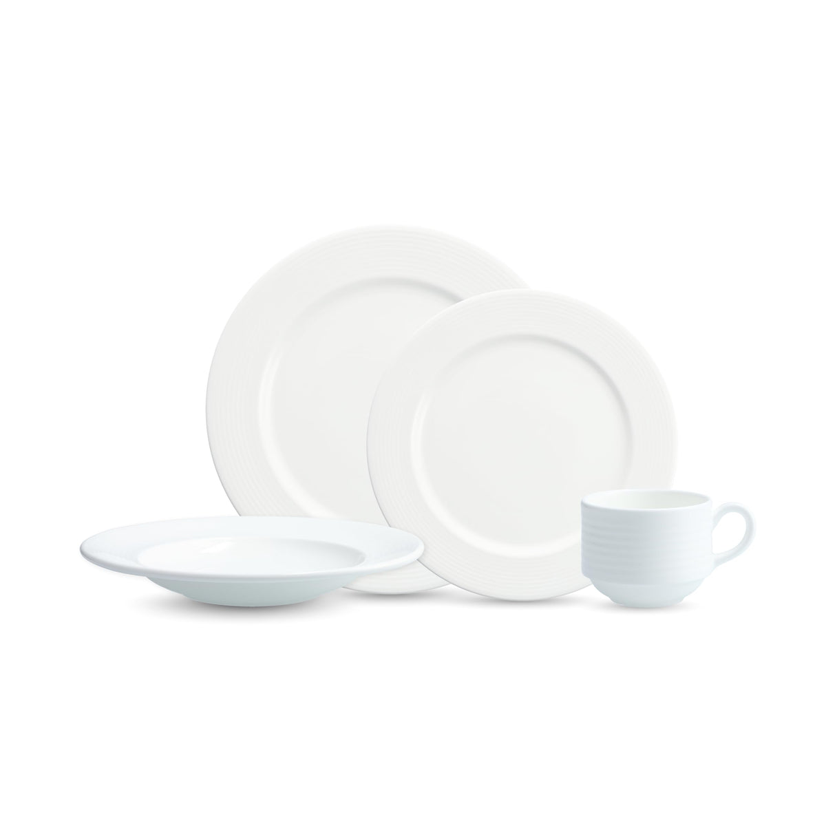 Saterna Bone China 16 Piece Dinnerware Set by Fortessa – Service for 4, Bone China, White, Pack of 16, Model 16PPS-SATERNA