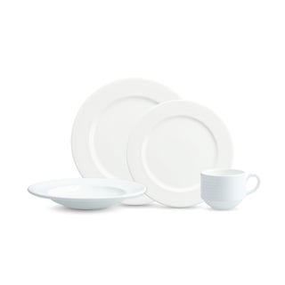 Saterna Bone China 16 Piece Dinnerware Set by Fortessa – Service for 4, Bone China, White, Pack of 16, Model 16PPS-SATERNA