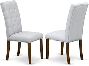 Furnifact Upholstered Parsons Dining Chair with Walnut Legs, Kitchen Chair for Dining Room Table and Chairs Upholstered Seating Set, Set of 2