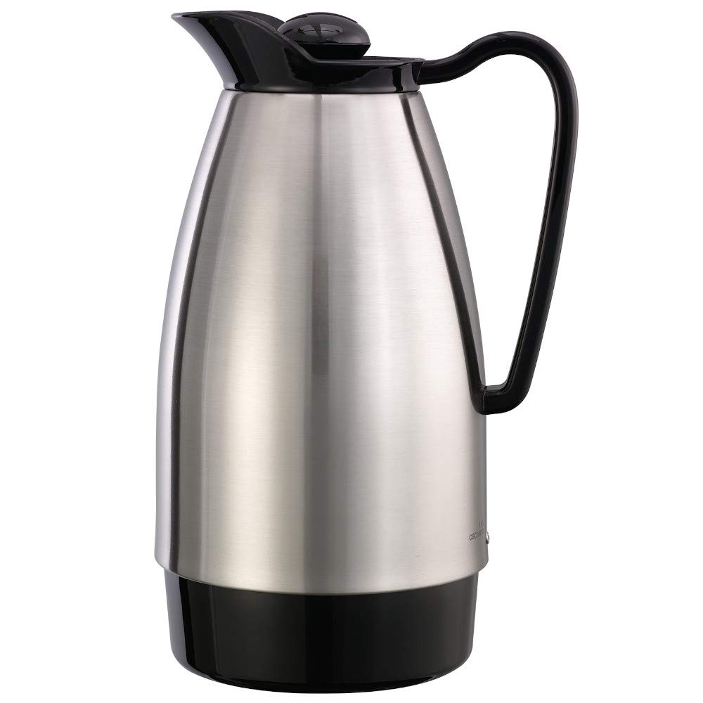 Brushed Stainless Steel w/Black Classic Carafe 1 liter (33.8 oz.) by Service Ideas – 1.0 liters, Stainless Steel, Pack of 6, Model CGC101SS