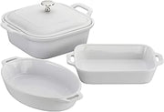 STAUB Ceramic 4-pc Baking Pans Set, Casserole Dish with Lid, Brownie Pan, White
