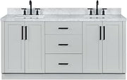 ARIEL Loren 72-inch Bathroom Vanity with Sink,Solid Wood, 1.5-inch Italian Carrara Marble Countertop, Double Rectangular Porcelain Sink, 4 Soft Closing Doors, 3 Dovetail Drawers, Grey