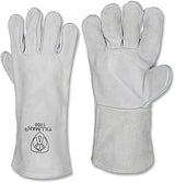 Tillman Gray Large Split Cowhide Leather/Cotton Welding Glove - 14 in Length - Welted Fingers - 608134-10000 [PRICE is per PAIR]