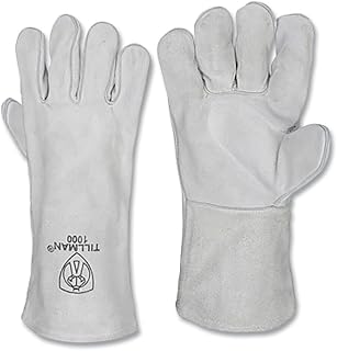 Tillman Gray Large Split Cowhide Leather/Cotton Welding Glove - 14 in Length - Welted Fingers - 608134-10000 [PRICE is per PAIR]