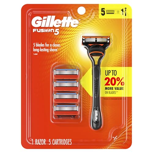 Gillette 1 Count (Pack of 1) / 1 Razor + 5 Refills / Black Cartridge Razors