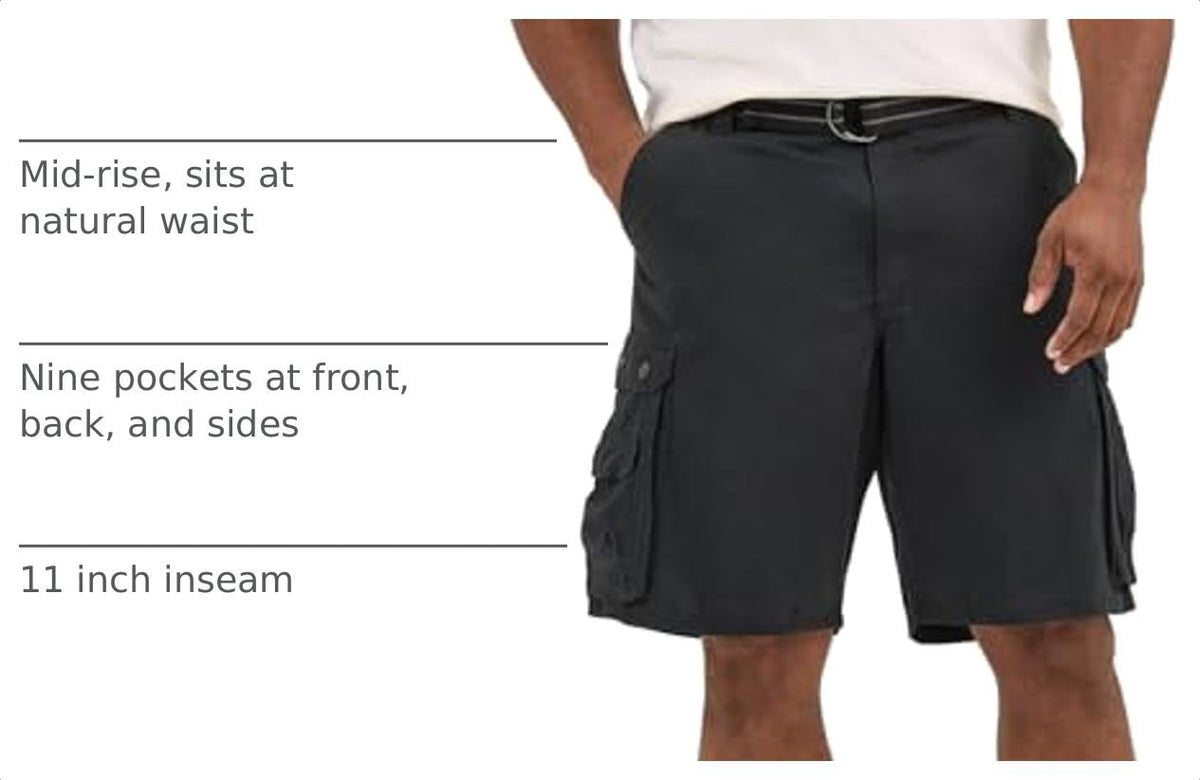 Men's Big and Tall New Belted Wyoming Cargo Short by Lee – 54 Big, Cotton, Black, Model 22833