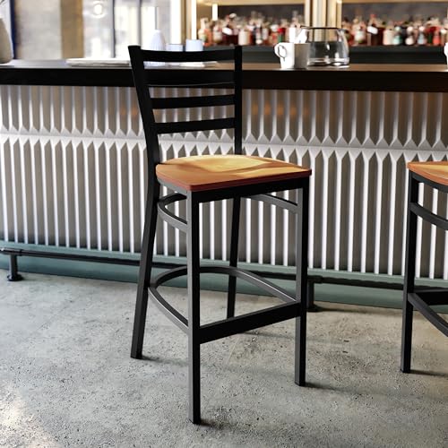 Flash Furniture Natural Wood Seat/Black Metal Frame / Set of 1 / Traditional (Pack of 1) Barstools