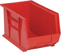 Quantum Storage QUS242 Heavy-Duty Stackable Plastic Storage Bins for Workshop, Warehouse & Garage, Ultra Stack & Hang, 13-5/8" x 8-1/4" x 8", Red, 12-Pack