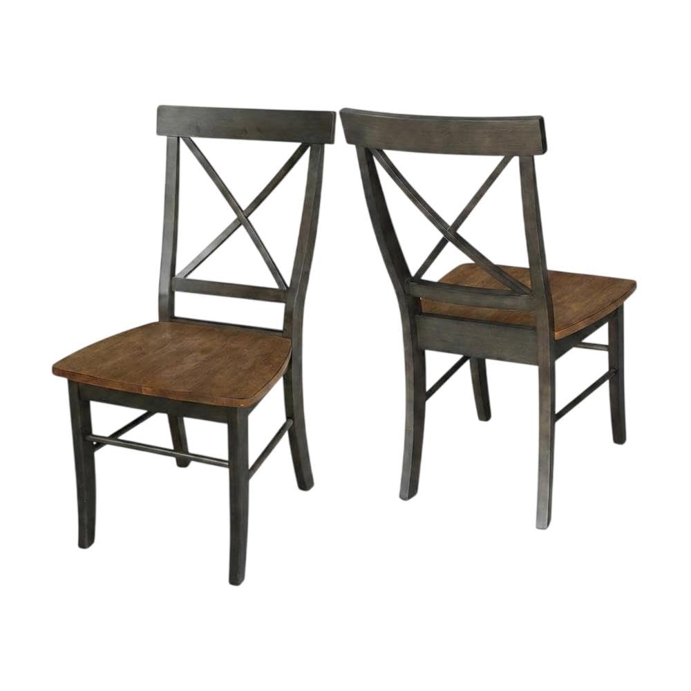 Hardwood X-Back Dining Chairs with Solid Wood Seat Set of by Furnifact – Wood, Hickory and Washed Coal, Pack of 2
