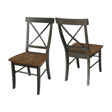 Hardwood X-Back Dining Chairs with Solid Wood Seat Set of by Furnifact – Wood, Hickory and Washed Coal, Pack of 2