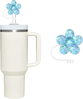 Blue Shiny Rose Silicone Straw Topper for Stanley 30 & 40 Oz, Splash Proof Cap, Reusable 10mm Drinking Tip Covers