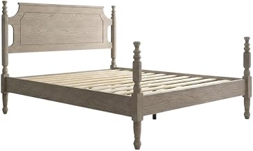 Furnifact Solid Wood Platform Bed Frame with Headboard, Traditional Wooden King Size Bed Frame and Headboard, Driftwood Gray Oak, King