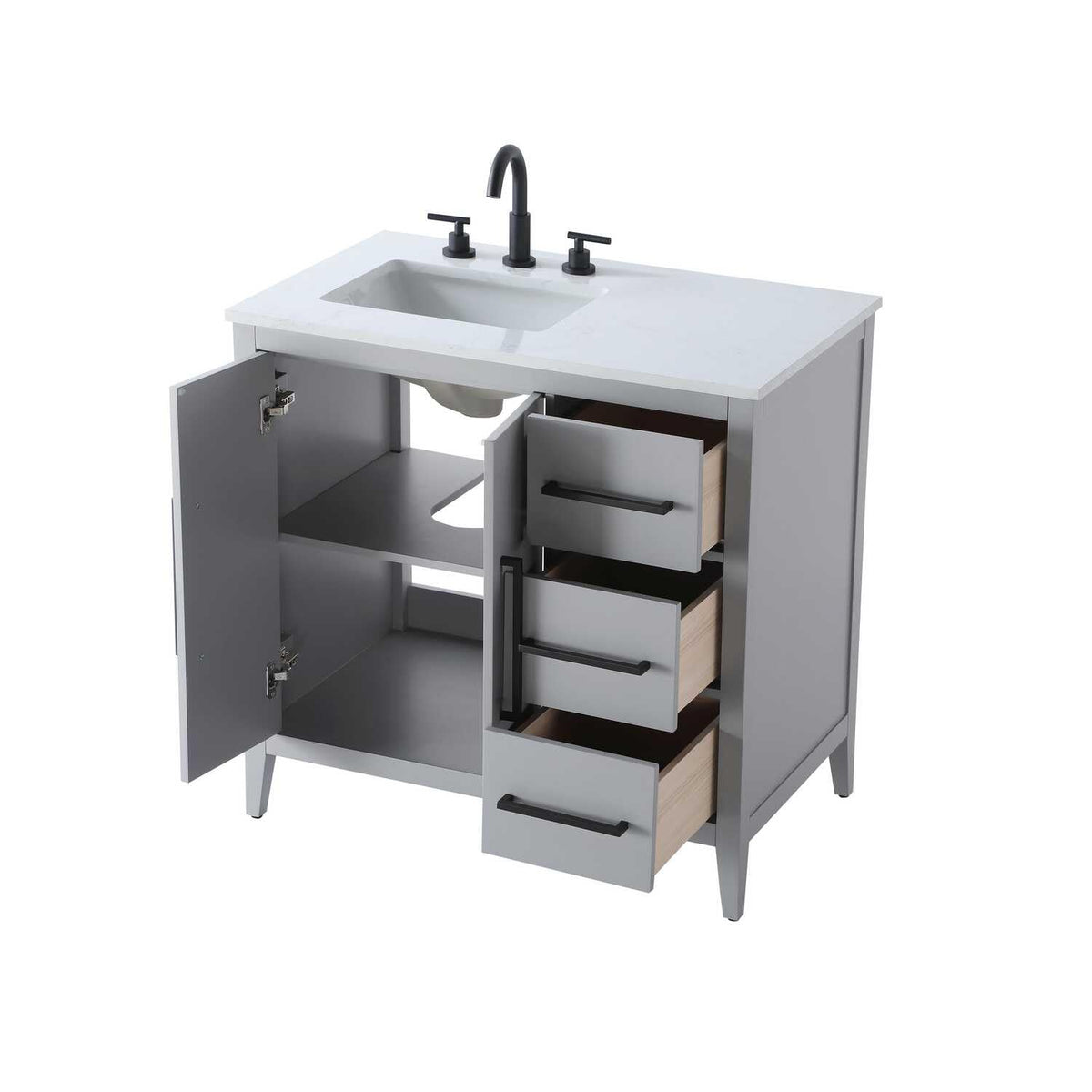 Grey Millie Bathroom Vanity by by Elegant Lighting – Solid wood and MDF, Gray, Model VF29336GR