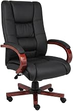 CaressoftPlus High-Back Office Chair with Cherry Wood Base, Adjustable Arms, Executive Desk Chair for Home Office