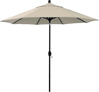California Umbrella 5-Year-Non-Fading, 9Ft Premium Patio Umbrella, Hand-Crank, Button-Tilt, Black Frame, Solution Dyed Beige Fabric