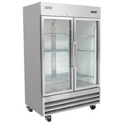 54" Two Section Reach In Refrigerator - (2) Left/Right Hinge Glass Doors by MOTAK – 56.69x35.04x83.46, In Description, Check Images, Model MSD-2DR-BAL-54-G-X