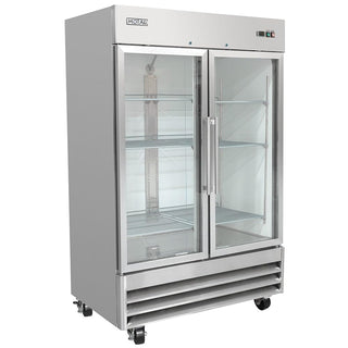 54" Two Section Reach In Refrigerator - (2) Left/Right Hinge Glass Doors by MOTAK – 56.69x35.04x83.46, In Description, Check Images, Model MSD-2DR-BAL-54-G-X