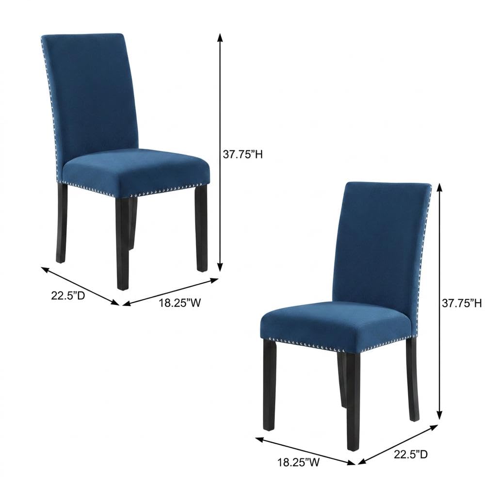 Velvet-Upholstered Dining Chair with Wood Legs by Starlight Canyon Home – Wood, Blue, Pack of 2