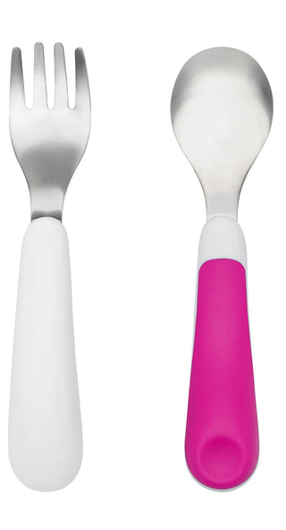 Training Fork & Spoon Set- Pink by OXO Tot – 2 Piece Set, Stainless Steel, Pink, Model 6124100T1UK