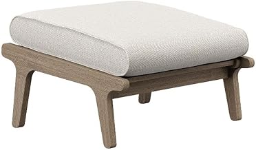 Modway Saratoga Teak Outdoor Patio Ottoman in Weathered Gray Pebble – Outdoor Footrest with Weather-Resistant Cushion – Wooden Patio Ottoman