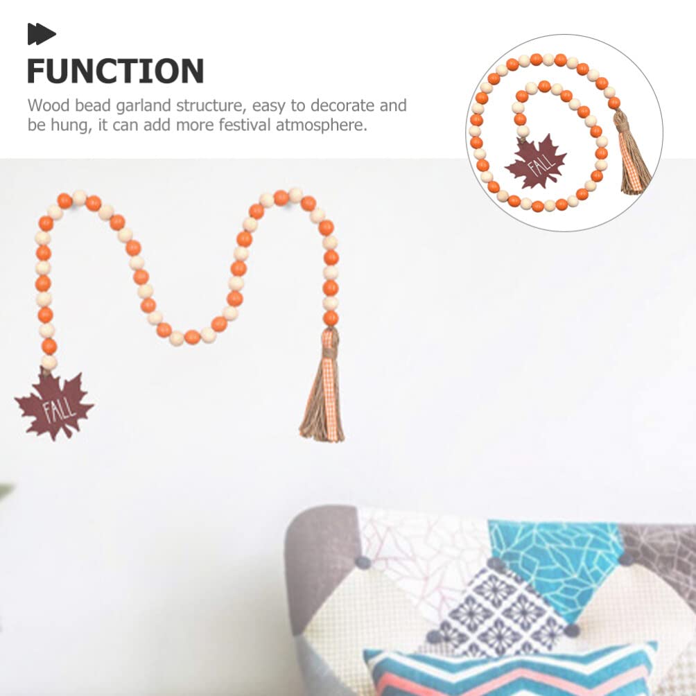 Thanksgiving Wooden Beads Garland: Farmhouse Wood Bead Garland Hanging Wood with Tassel Maple Leaves Pumpkin for Halloween Party Thanksgiving Fall Harvest Decor by IMIKEYA – Model