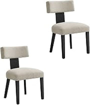 Furnifact Fabric-Upholstered Dining Chairs Set of 2, Upholstered Kitchen and Dining Room Chairs for Table, Side Chair Seating Set, Heathered Weave Ivory Black